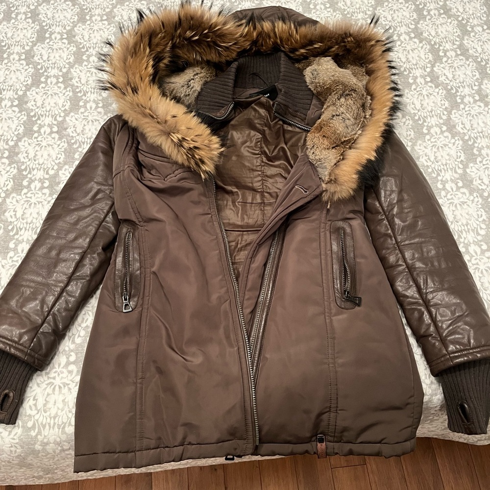 RUDSAK Brown Puffer Coat with Fur Trim Hood